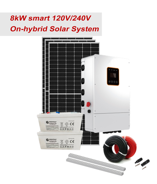 Solar em sistema híbrido para uso doméstico ou fazenda de 8kW de armazenamento de bateria de 24kWh 500W Painel solar