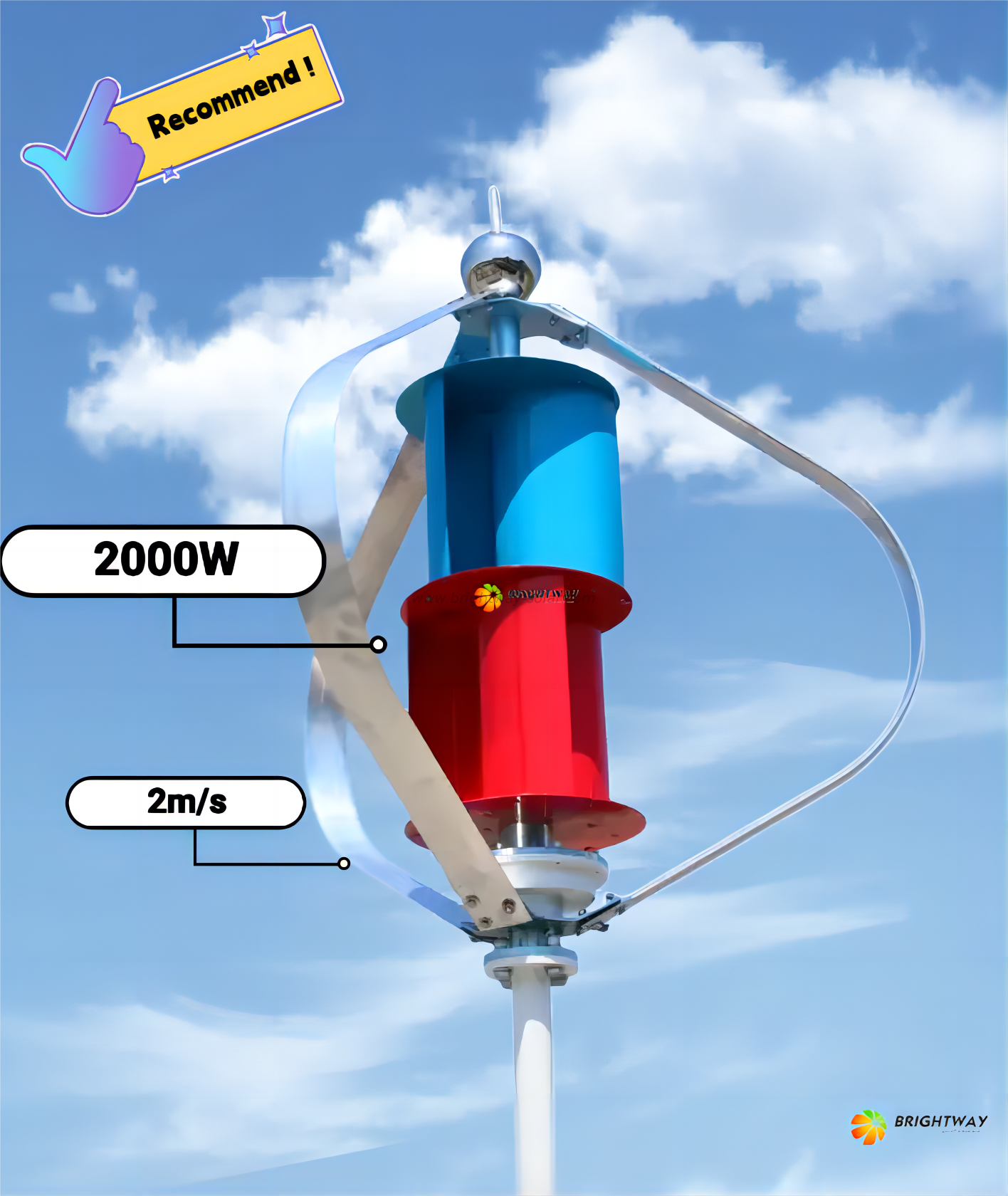 Turbina eólica vertical de energia renovável Brightway 2KW 2000W
