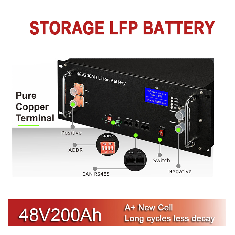 Bateria de lítio 48V200AH 51,2V 200AH Battery Pack Pack System de armazenamento de íons de lítio